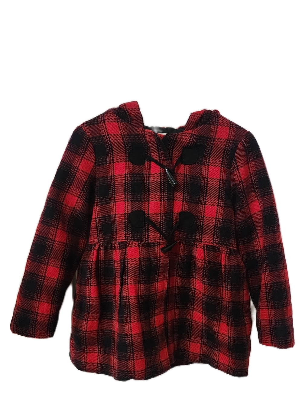 Cat & Jack Red & Black Plaid Hooded Toggle Dress Coat With Zipper 5T GUC